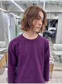 ワンレンボブパーマミディアムレイヤーメンズ