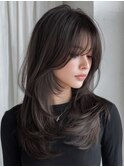 レイヤーカット/ハッシュカット/フレンチバング/グレージュ