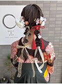 袴 卒業式 ヘアセット ツイン 編み下ろし