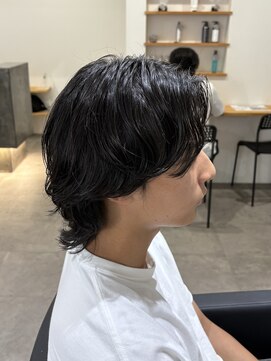 ヒュイル バイ ニアウ(Hwyl by Niau) メンズカットパーマニュアンスボブセンターパート刈り上げなし