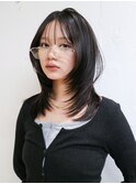 ミディアム前髪カット顔周りレイヤーウルフカット_F21195