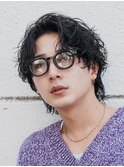 福岡天神ゆるめシャドウパーマメンズマッシュウルフカット緩め