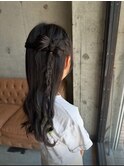 キッズヘアセットサイド三つ編みリボンヘアアレンジお呼ばれ