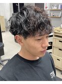 メンズ/アップバング/ツーブロックマッシュ/束感ショート波巻き