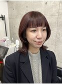 大人レイヤースタイル/くびれヘア/チェリーレッド