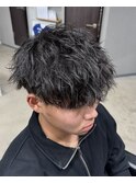 フェザーパーマ/グレーブルーカラー/刈り上げショートパンク