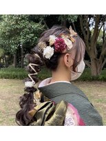 編みおろし ポニーテール 前撮りヘア 成人式ヘア 金箔ヘア