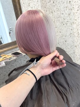ラニヘアサロン(lani hair salon) ホワイトミルクティー&ピンク/ボブ/ハイトーン【大名/天神】