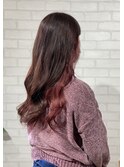 大人可愛い艶カラーカーキベージュブラウンウルフエンドカラー