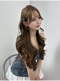 レイヤー 顔周りカット 韓国ヘア 透明感 ベージュ エクステ