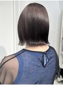 ダークブラウン透明感カラー切りっぱなしボブくびれヘア夏