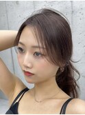 美髪カールピンクブラウン韓国レイヤーロングセミディ顔周り前髪