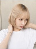 ハイトーンミルクティーベージュ｜切りっぱなしボブ