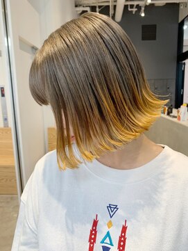 アルバム 銀座(ALBUM GINZA) イエローグラデ_外ハネボブアッシュブラウンネオウルフ_ba278582