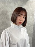 デザインカラーレイヤーカットウェットヘア夏オリーブベージュ