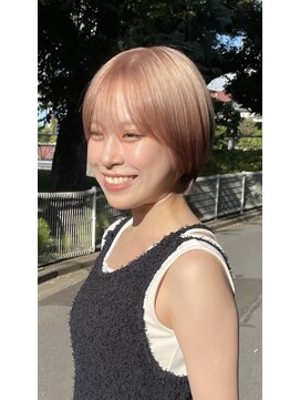 ブリーチなしミルクティーカラー 透明感カラー ショートボブ