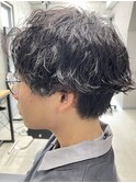 束感ショート/メンズツーブロック/コンマヘアアップバング波巻き