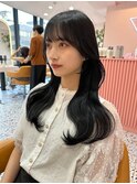 韓国ヘア/くびれヘア/前髪あり/顔まわりカット/ブルーブラック