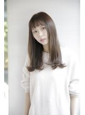 黒髪/グレーベージュ/レイヤーロング/前髪パーマ/銀座