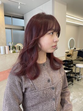 サンド 鹿児島中央(sand) @ayumi_sand ピンクブラウン　ピンクカラー　顔まわりカット