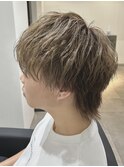 マッシュウルフヘアカラーブリーチスパイラルパーマメンズカット