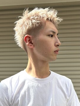 ヘアカロン 熊本本店(Hair CALON) メンズブリーチダブルカラーホワイトスパイキーショート熊本下通