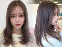 《ブリーチなしダブルカラー/アッシュベージュ》赤みをオフして、透き通るような抜け感カラー♪