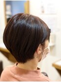 30代40代50代/ショートボブ／ツヤオレンジ／ブリーチなしカラー