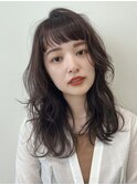 顔周りレイヤーカットグレージュカラーくびれボブベージュカラー