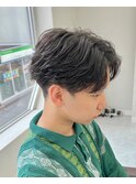 ダークアッシュニュアンスパーマ韓国マッシュベリーショート
