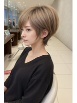 アース 栄店(HAIR&MAKE EARTH) earthショートレイヤーボブミルクティー丸みショートボブ
