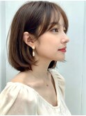 大人可愛い ふわっと内巻きボブ 春ヘアカラー 前髪あり レイヤー