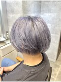 メンズミディアムマッシュ/ハイトーンシルバー/伸ばしかけ