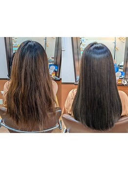 くせ毛診断を行い1人1人に合わせた提案で悩みを解消！髪の水分量を上げるTRと縮毛矯正で柔らかい手触りに◎