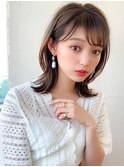 シャギーレイヤーロング韓国ワンホンヘアシースルーぱっつん前髪