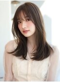 ヘルシーセミロングオリーブブラウン前髪あり