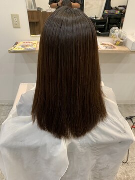 カキーン(cakeen) 髪質改善縮毛矯正 暗髪ブラウンナチュラルストレートロング