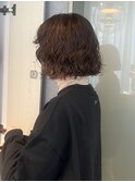 外国人風 明るめ ブラウンカラー ボブパーマ くるくるパーマ