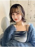 インナーカラーベージュ小顔外ハネボブ10代20代30代