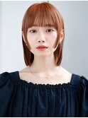 フェイスレイヤーレッドブラウンぱっつん前髪シンプルストレート