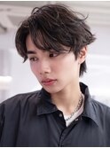 アッシュブラックマッシュパーマ刈り上げツーブロック