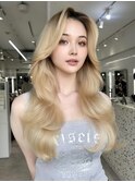 A183韓国ヘアくびれ巻きブロンドヘアロングヘア