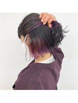 10代20代30代インナーカラー小顔丸みボブブリーチパープル