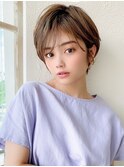 20代30代40代大人かわいい 小顔 耳かけショート ベージュカラー