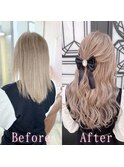 ホワイトベージュカラー#シールエクステ#ウェーブ巻き#韓国#大宮