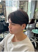 かき上げヘア七三ヘアツーブロックメンズ波巻きスパイラルパーマ