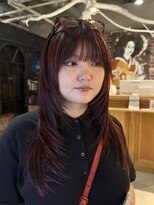 ノラ ヘアーサロン(NORA HAIR SALON) 顔まわりレイヤーカットハッシュカット暖色カラーオレンジレッド
