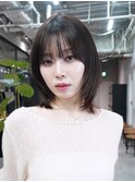 前髪カットミディアム韓国ヘア顔周りレイヤー_F1511