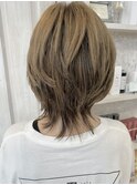 福山市美容室Caary ホワイトグレージュ バレイヤージュ レイヤー