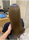 小顔セミウェットウェーブピンクベージュハイライトカラー
